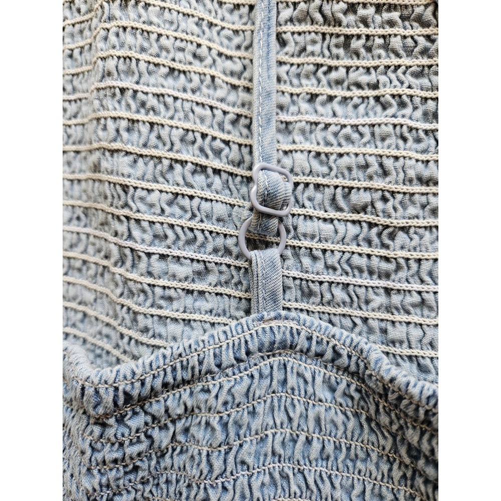 NWT Venus Light Wash Blue Denim Smocked Bodice Halter Tiered Maxi Dress, Plus 3X - Picture 7 of 9
